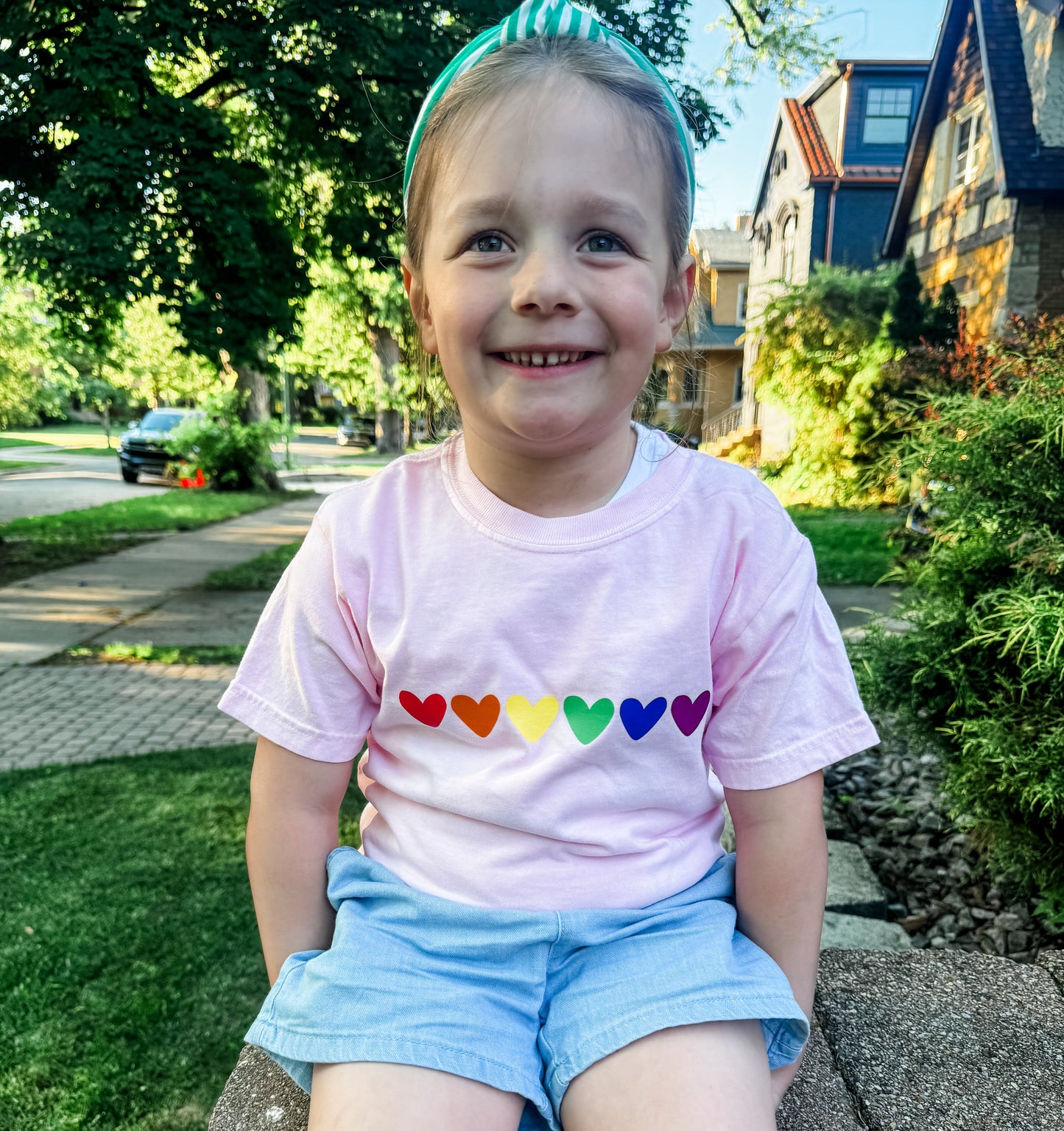Pink Rainbow Heart Youth Tee