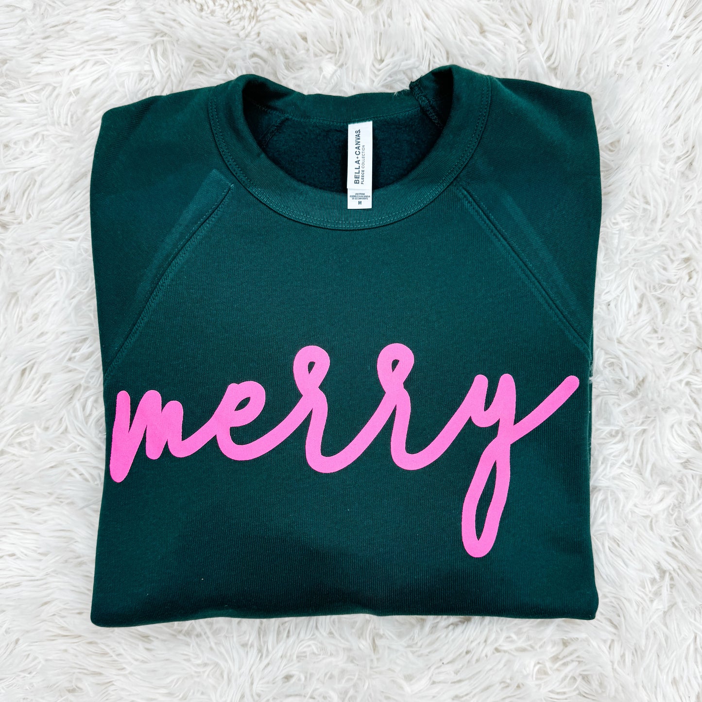 Hot Pink Merry Adult Crewneck - Forest Green