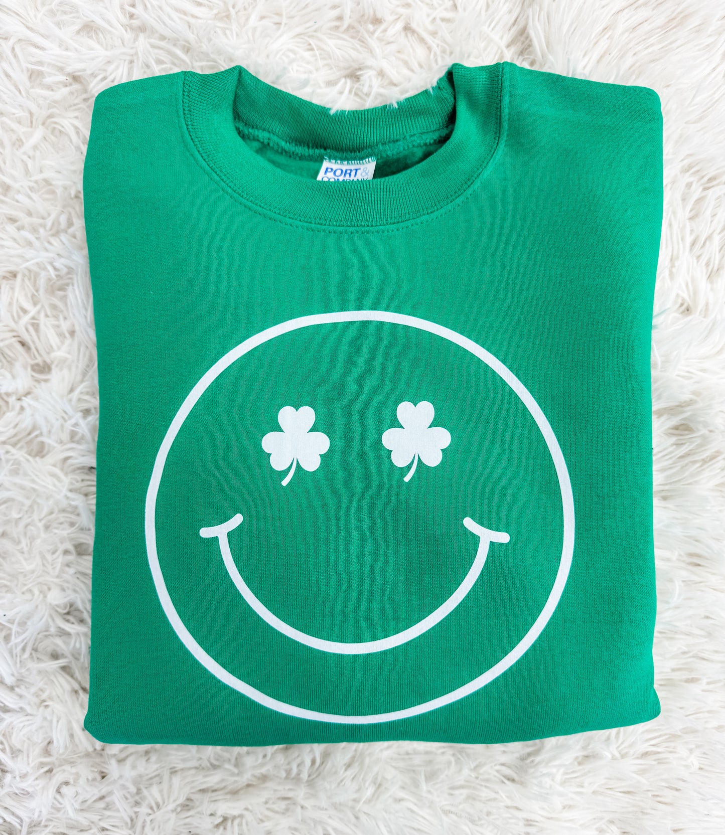Youth Smiley Face Green Crewneck