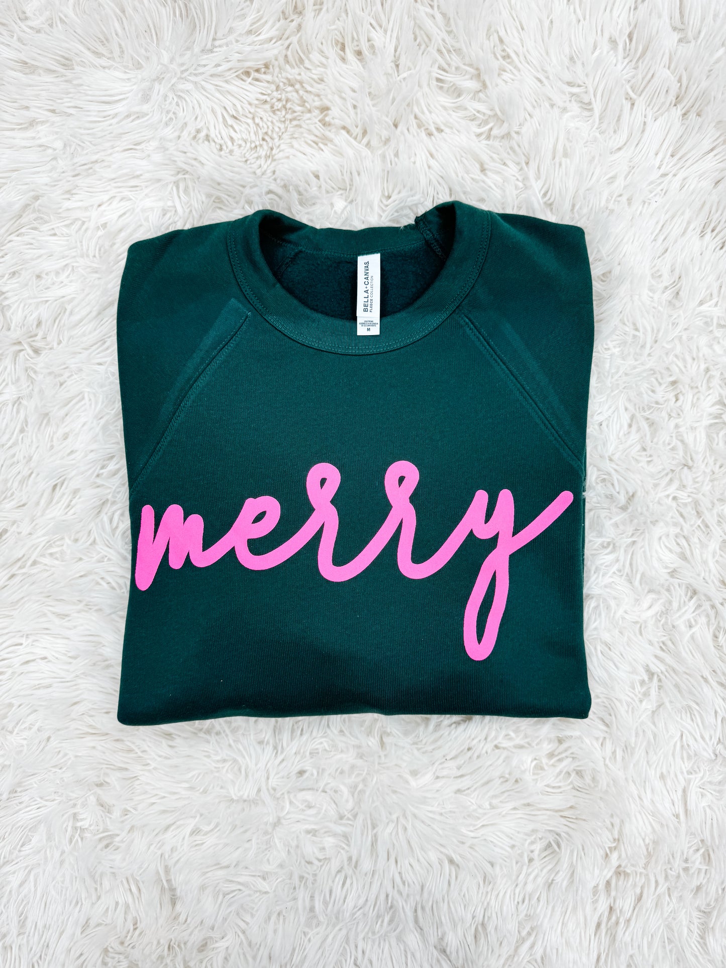 Hot Pink Merry Adult Crewneck - Forest Green