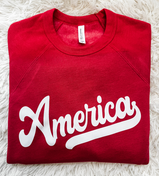 America Heather Red Adult Crewneck